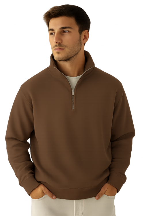 Men’s Sage Green Quarter-Zip Pullover Sweatshirt – Soft Fleece, High